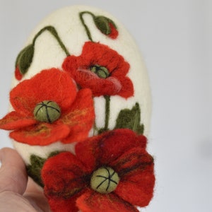 Easter decoration felt easter egg 3D red poppies 5in apx12cm on a stand, easter decoration, gift for family image 7