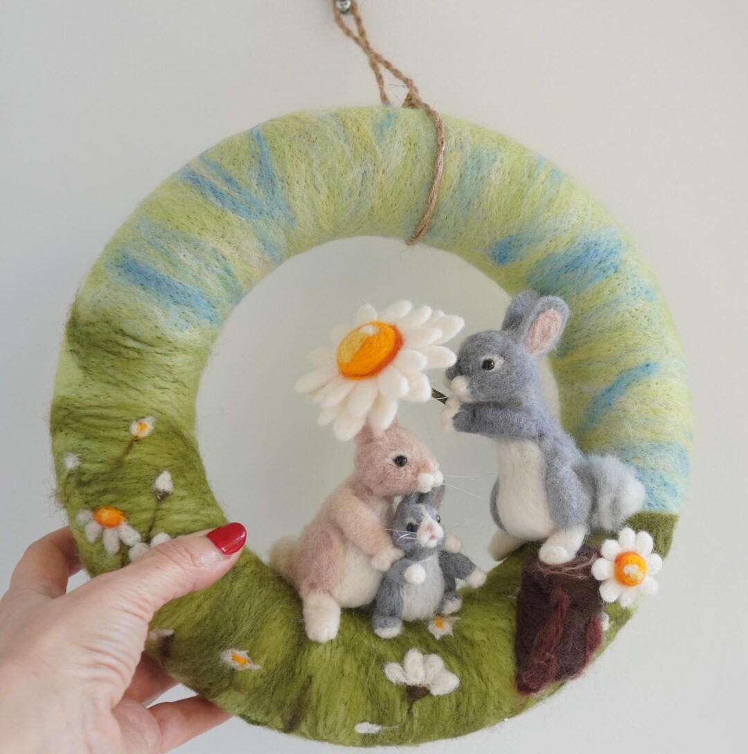 Handmade Needle Felt Bunny Family Wreath: Spring Easter Decor - Etsy