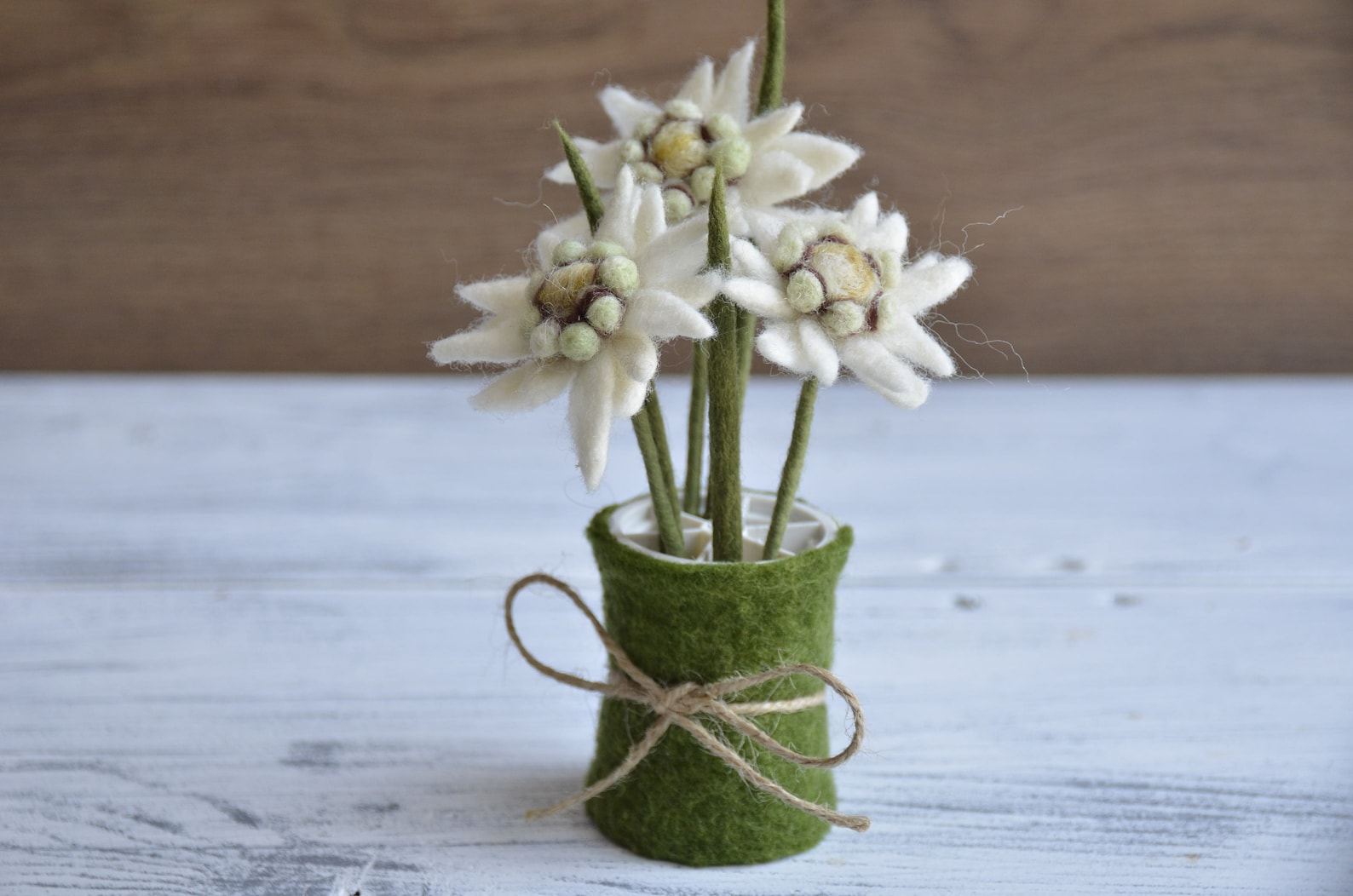 Felt Bouquet Three Decorative Edelweiss Stems Edelweiss Etsy