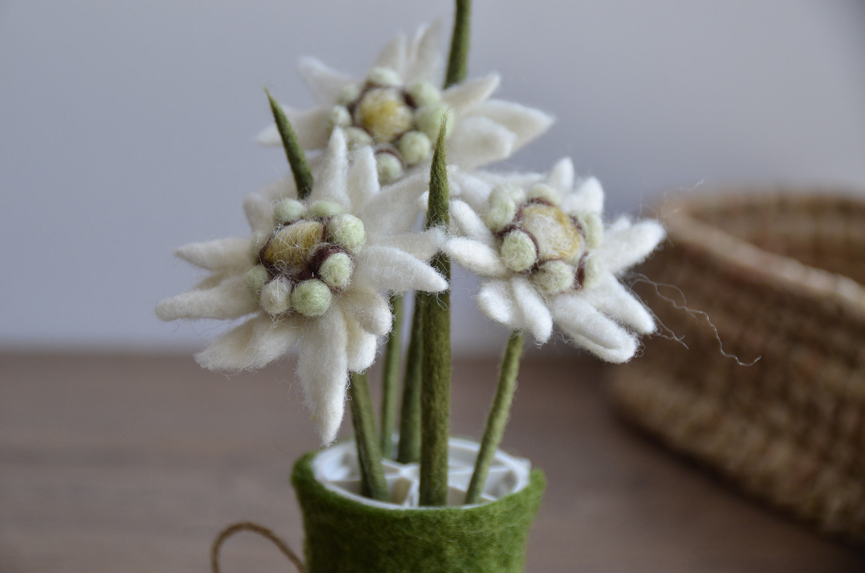 Felt Bouquet Three Decorative Edelweiss Stems Edelweiss Etsy