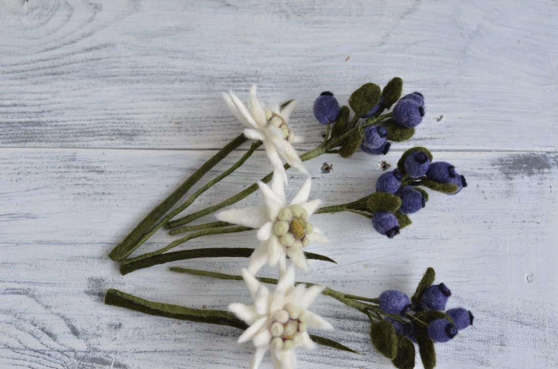 Felt Bouquet Edelweiss and Blueberries Arrangement Edelweiss Etsy