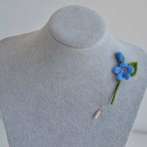 Forget me not pin, light blue flower brooch, wedding boutoniere pin flower, needle felt forget me not jewelry image 6