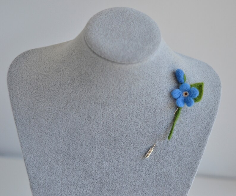 Forget me not pin, light blue flower brooch, wedding boutoniere pin flower, needle felt forget me not jewelry image 6