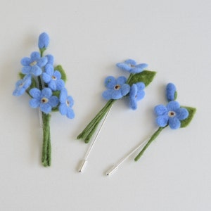 Forget me not pin, light blue flower brooch, wedding boutoniere pin flower, needle felt forget me not jewelry image 1