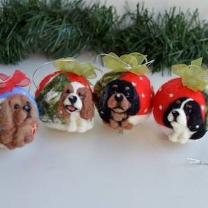 One small Christmas ball with kind of cavalier ornament, ruby, tri color, blenheim, black and tan, Christmas tree ornament, Personalized dog