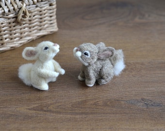 One or couple Bunnies, small Needle felted Bunny, Small rabbit couple handmade bunny, gift for couple