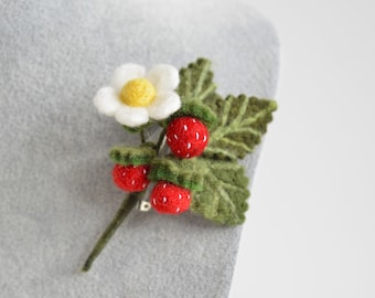 Wilde Aardbei broche, naald fele rode bos aardbei pin, fruit sieraden voor vrouw accessoire, handgemaakte fruit ornament cadeau voor vrouw