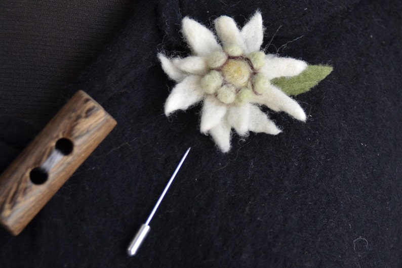 Needle Felt Edelweiss Lapel Pin Gift for Nature Lover White Etsy