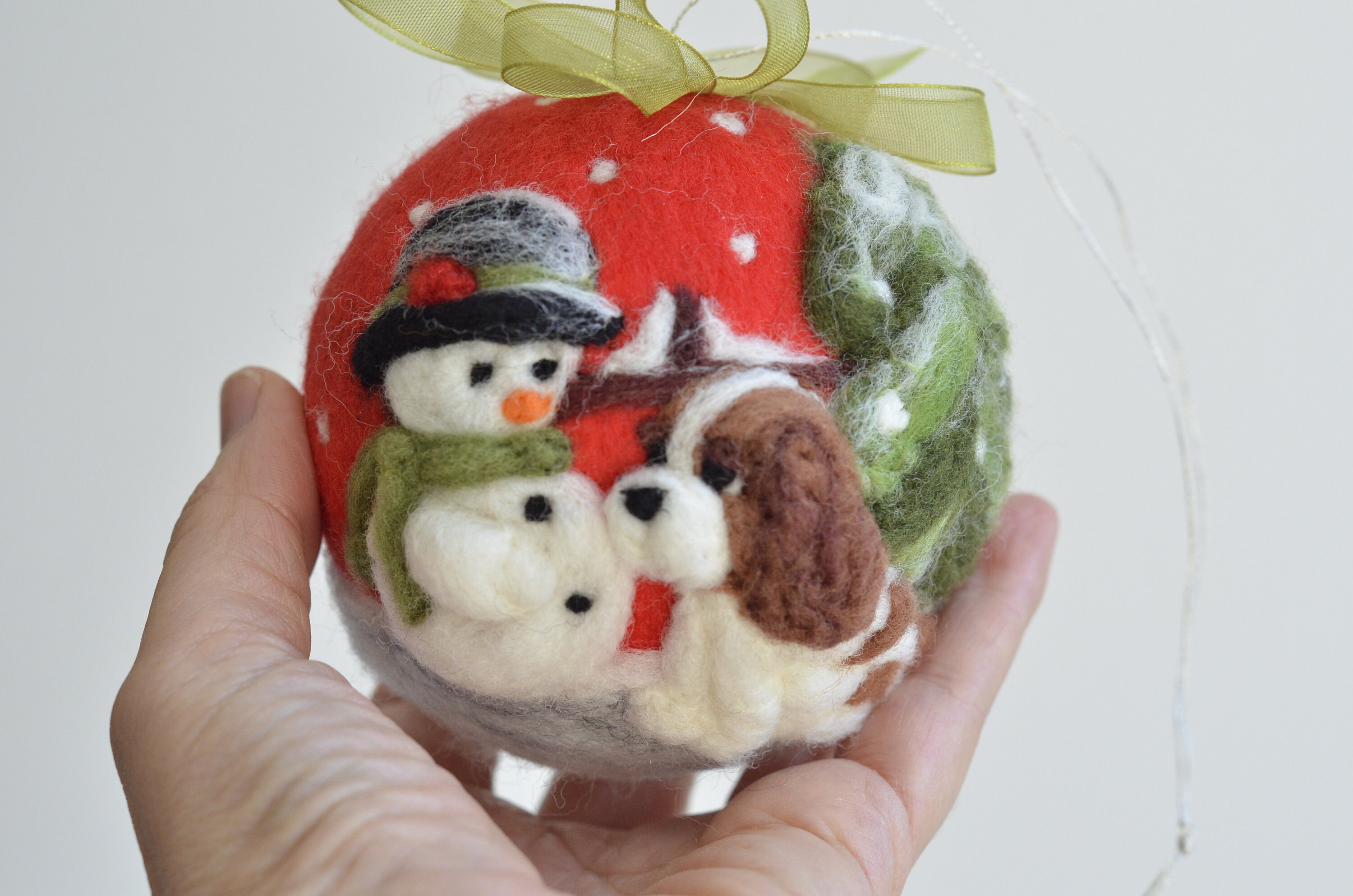 Red Hand Painted Christmas Ball Dog and Snowman Christmas - Etsy