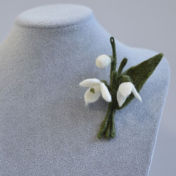 Felt brooch snowdrops,spring bouquet flower pin , handmade snowdrops accessory, art jewelry for clothes, bag, gift for mother's day