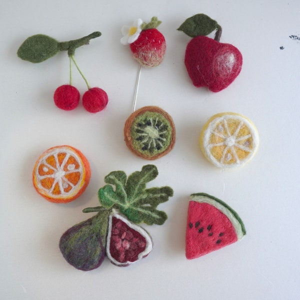 Needle Felted Fruit Brooch, Handmade Wool Pin, Food Ornament