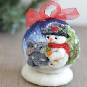 Felt Christmas Ball Hand Painted Bunny and Snowman 3.2in, Christmas ...