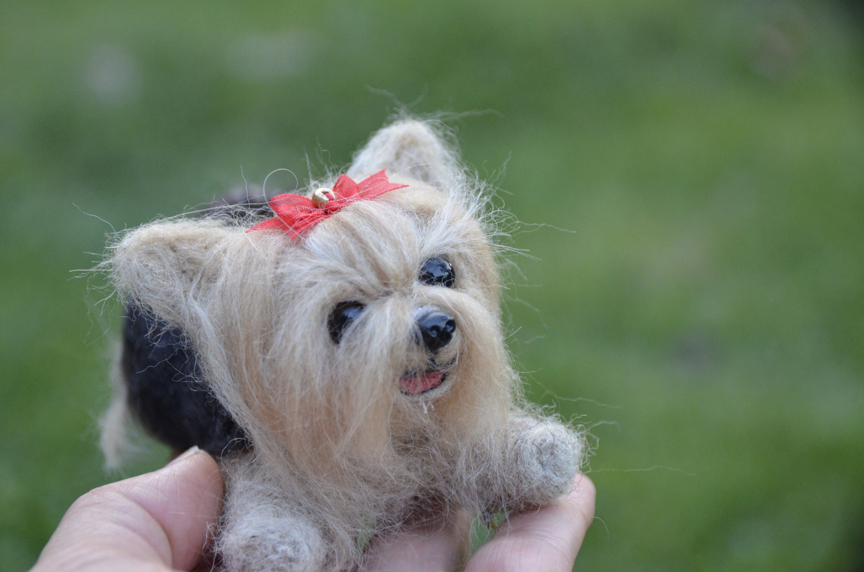 Felt Yorkie With A Ribbon Handmade Yorkshire Terrier Figurine