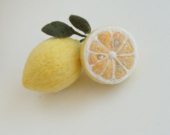 Handmade Needle Felt Lemon Ornament: Exotic Fruit Still Life Decor