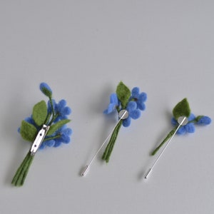 Forget me not pin, light blue flower brooch, wedding boutoniere pin flower, needle felt forget me not jewelry image 9