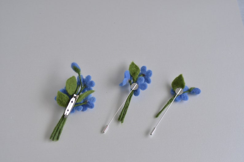 Forget me not pin, light blue flower brooch, wedding boutoniere pin flower, needle felt forget me not jewelry image 9