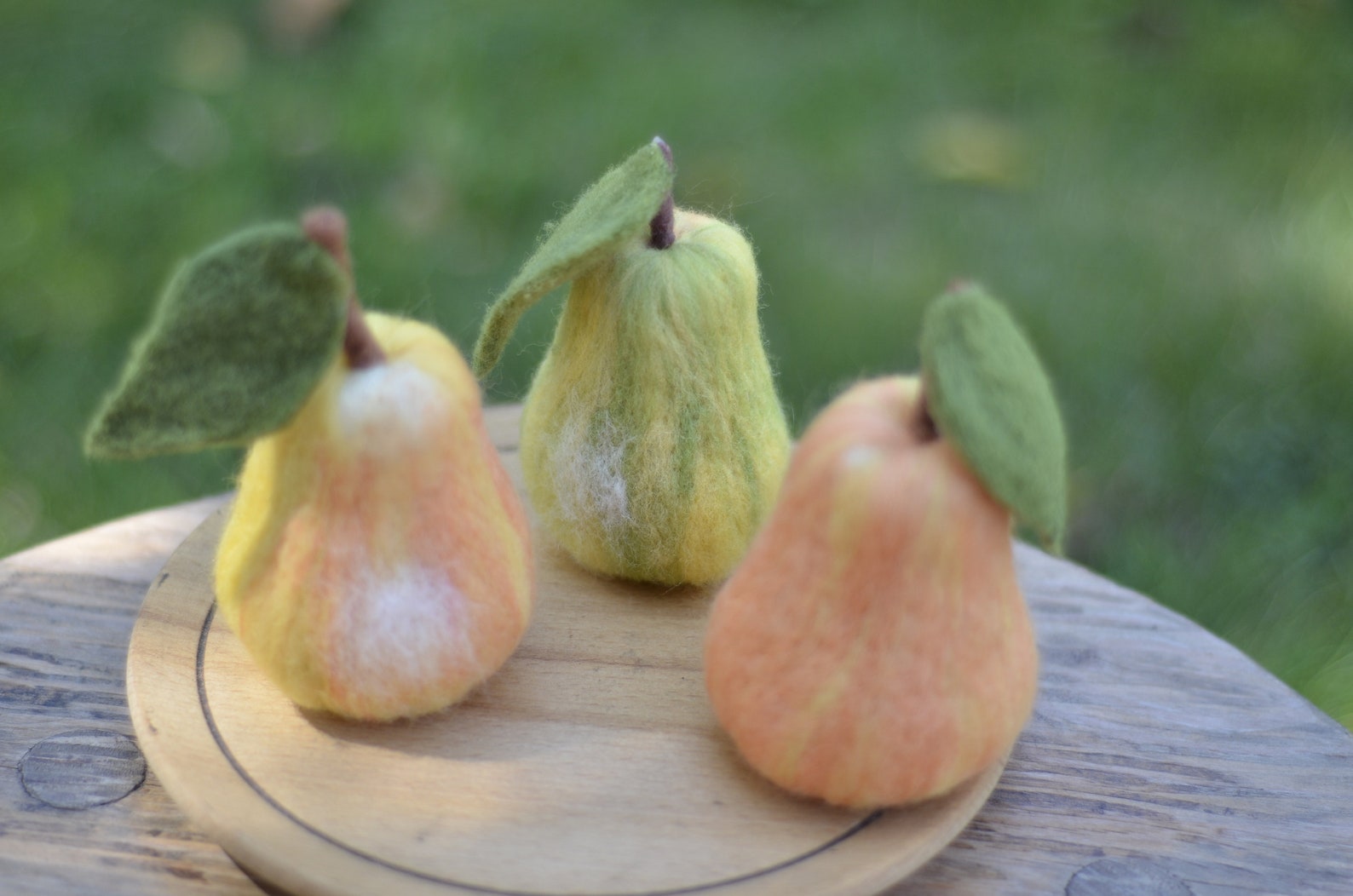 Needle Felt Pear Different Collors With Leaf in Life Size, Wool Fruits ...