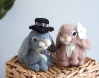 Needle Felted Bunny Wedding Cake Topper: Bride and Groom Figurines