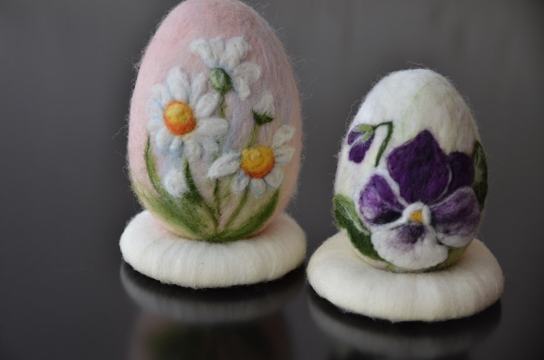 easter decoration apx4in gift for family Big felted easter egg daisy bouquet 10cm handmade on a rack painted art felt flowers ornament