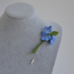 Forget me not pin, light blue flower brooch, wedding boutoniere pin flower, needle felt forget me not jewelry image 5