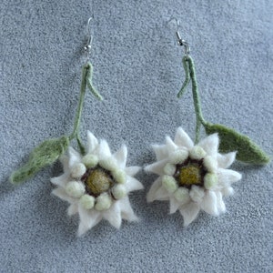 Handmade edelweiss long earrings wedding,  white edelweiss wedding earrings, edelweiss accessory, edelweiss jewelry