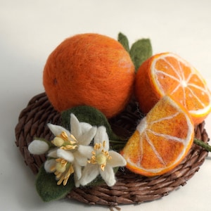 Needle Felt Orange Still Life: Handmade Wool Shelf Decor