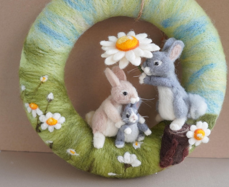 Handmade Needle Felt Bunny Family Wreath: Spring Easter Decor - Etsy