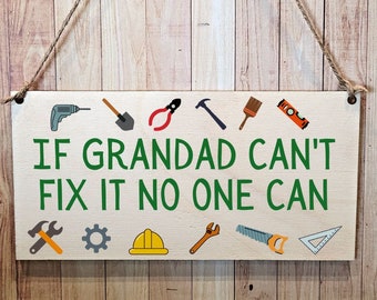 Second Ave Funny If Grandad Can't Fix It Wooden Hanging Gift Rectangle Sign Plaque Father's Day Birthday