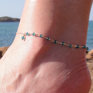 Anklet for Woman, Aquamarine ankelt, March Birthstone, sterling silver anklet, Beaded Beach Anklet, Body Jewelry, Vitamin Sea,