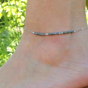 Personalized Morse Code Anklet, Anklets for Women, Sterling Silver Ankle Bracelet, Boho Anklets for Women, Beaded Anklet, Morse Code Jewelry