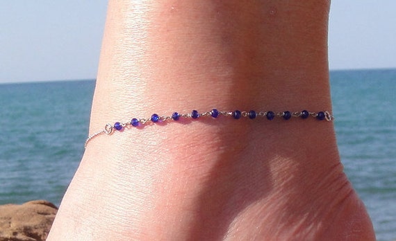 Dainty Anklet Blue Crystal Anklets for Woman Sterling Silver Anklet Blue Anklet Body Jewelry Silver Ankle Bracelet Etsy
