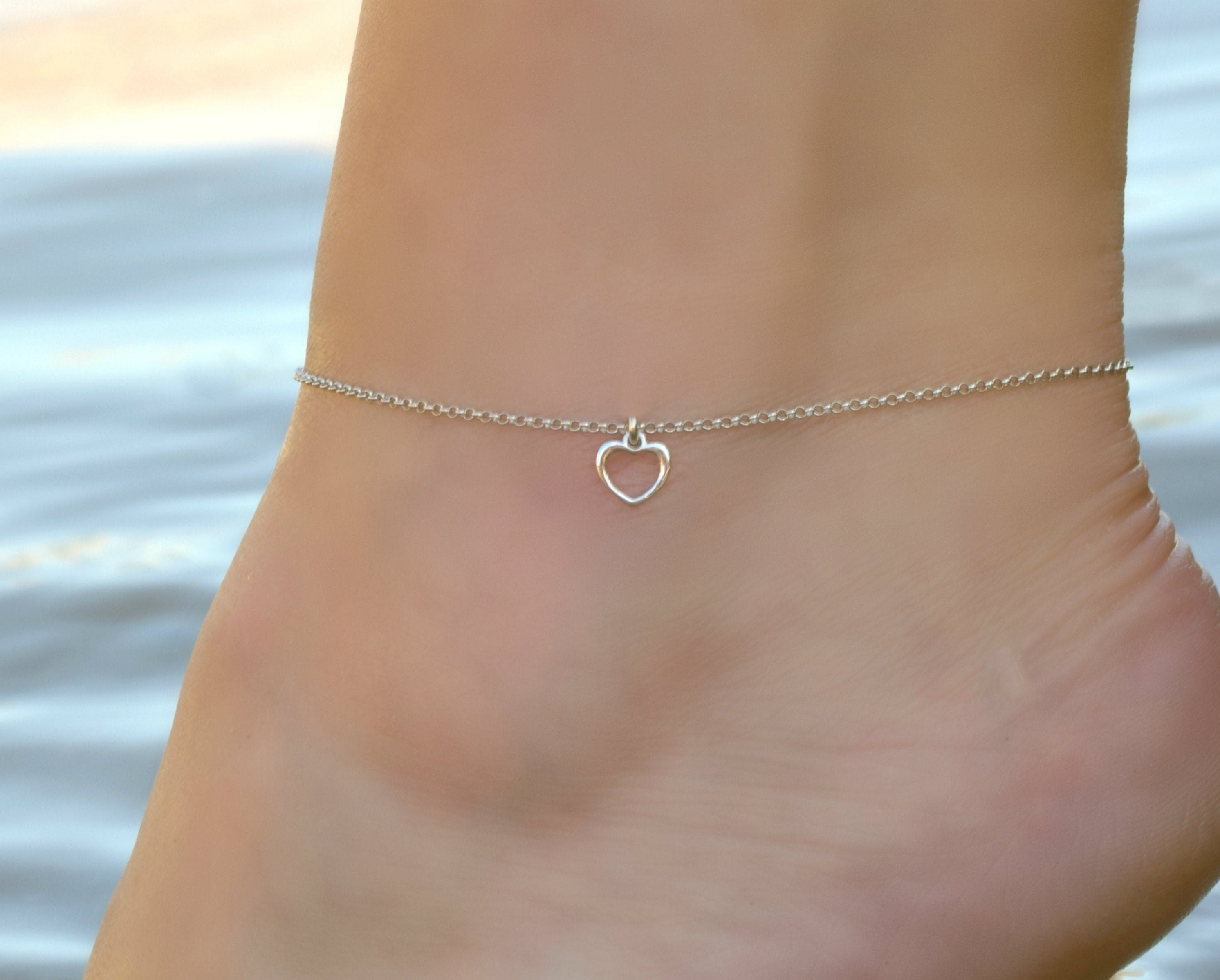 Ankle Bracelet Heart Ankle Bracelet Sterling Silver Anklet