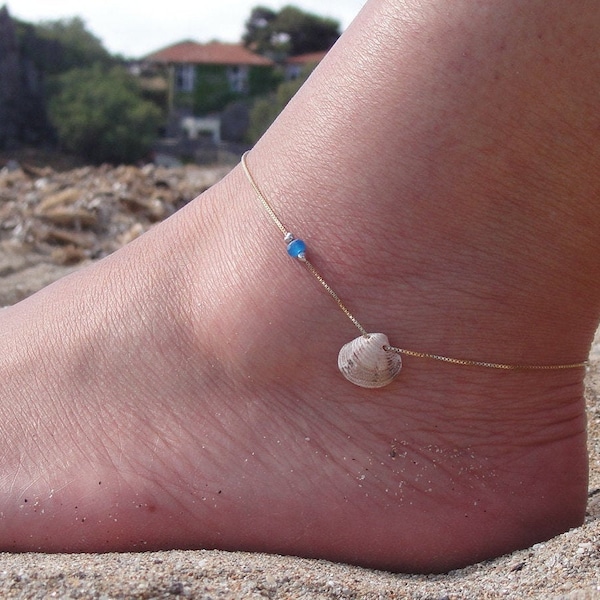 Sea Shell Anklet, Dainty Anklet, Anklet for women,Silver Anklet, Summer Anklet, Silver Anklets, Body Jewelry, Turquoise Anklet