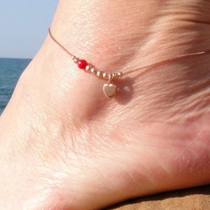 Tobillo corazón de oro rosa, tobilleras para las mujeres, pulsera del tobillo del corazón, pulsera del tobillo del oro rosa, tobillera boho, joyería de oro rosa