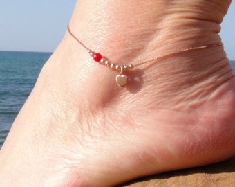Bracelet De Cheville Cœur Perles - Chaîne Réglable En Or, Style Bohème Plage Pour Femmes Et Filles