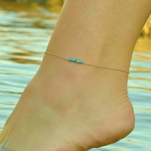 Dainty Turquoise Anklet, Sterling Silver Anklet, Boho Anklets for Women, Simple Chain Anklet, Beaded Anklet, Ankle Bracelet for Women