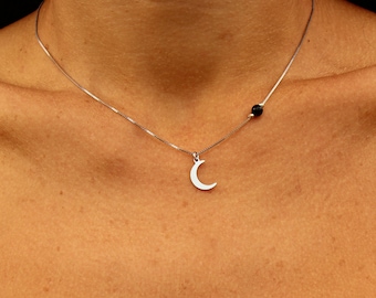 Silver Crescent Moon Necklace, Silver Necklaces for Women, Silver Moon Necklace, Dainty Necklaces for Women, Celestial Jewelry