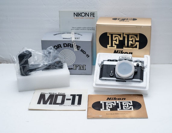 Nikon FE Md-11 Silver Chrome 35mm Slr Film Camera Mint Box Manual 