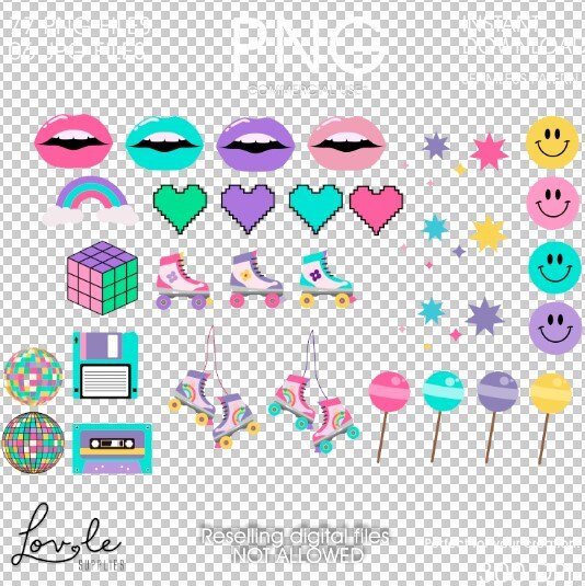 80s Clipart Roller Skates Clipart 1980 Retro Neon 80s - Etsy