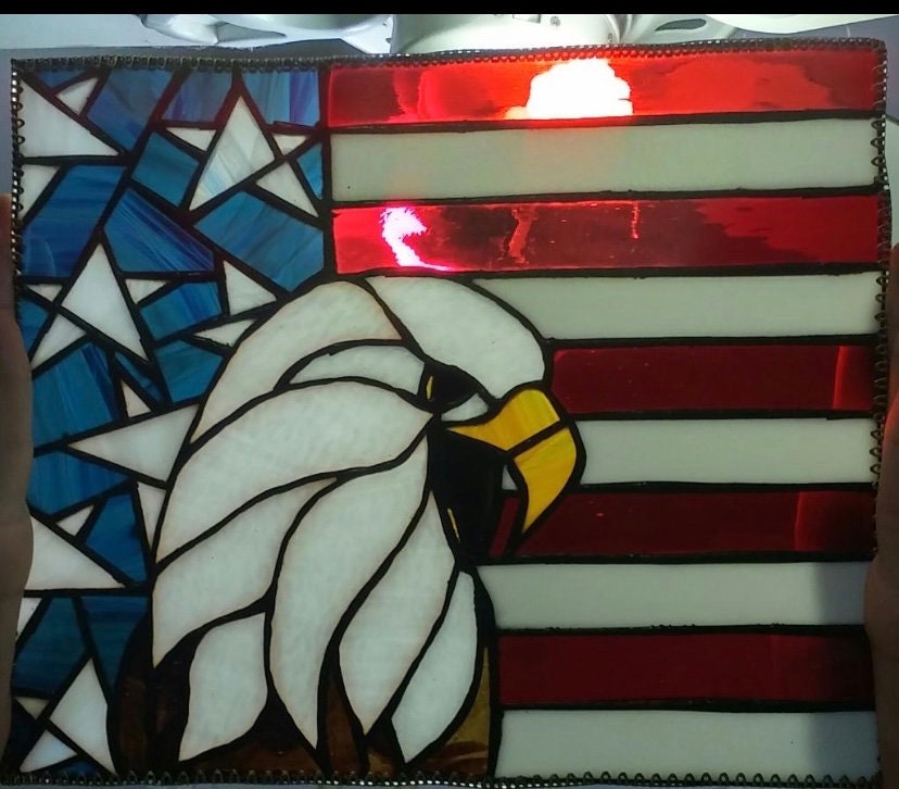Hand Made Stained Glass American Flag with Eagle Etsy