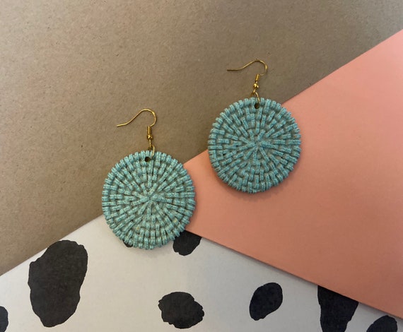 Turquoise & Gold Resin Rattan Style Sterling Silver Earrings