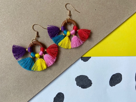 Multi-Coloured Tassel Sterling Silver Earrings