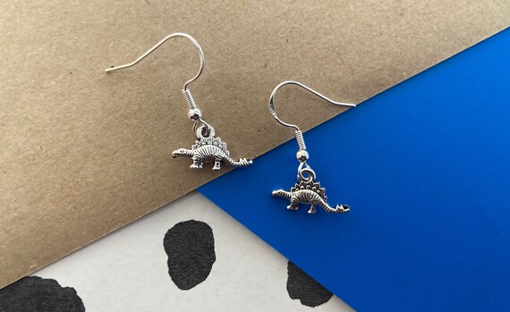 Stegosaurus Dinosaur Pendant Sterling Silver Earrings