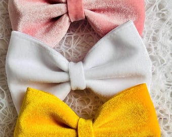 Large velvet bows, white velvet bow, girls hair clips