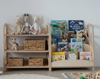 Nursery Bookshelf & Montessori Toy Shelf | Wooden Kids Organizer | Playroom Storage Set