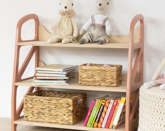 Estantería Montessori de madera – Librería y organizador de juguetes – Mueble Montessori artesanal – Decoración habitación infantil