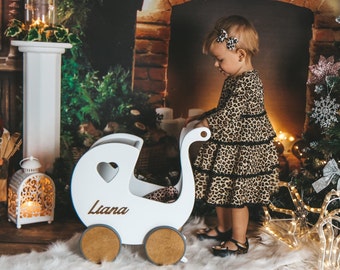 Wooden Doll Pram: Personalized Baby Stroller, Toddler Walker