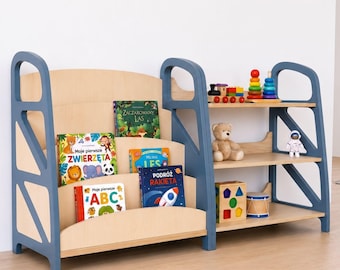 Montessoribokhylla och Montessorileksakshyllset, barnbokhylla med anpassad bredd, förvaring för barnrum