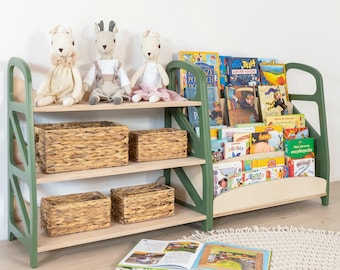 Montessori Shelf Set: Birch Toy Shelf + Bookshelf - Toddler Room Furniture