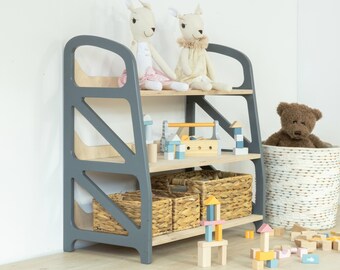Montessori Toy Shelf: Handmade Wooden Bookshelf, Scandinavian Nursery Furniture